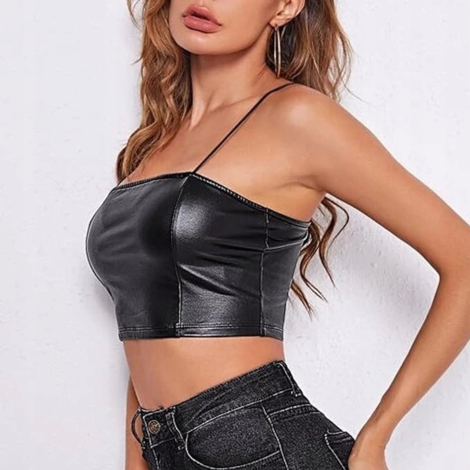 krótki top bralet na ramiączkach imitacja skóry 