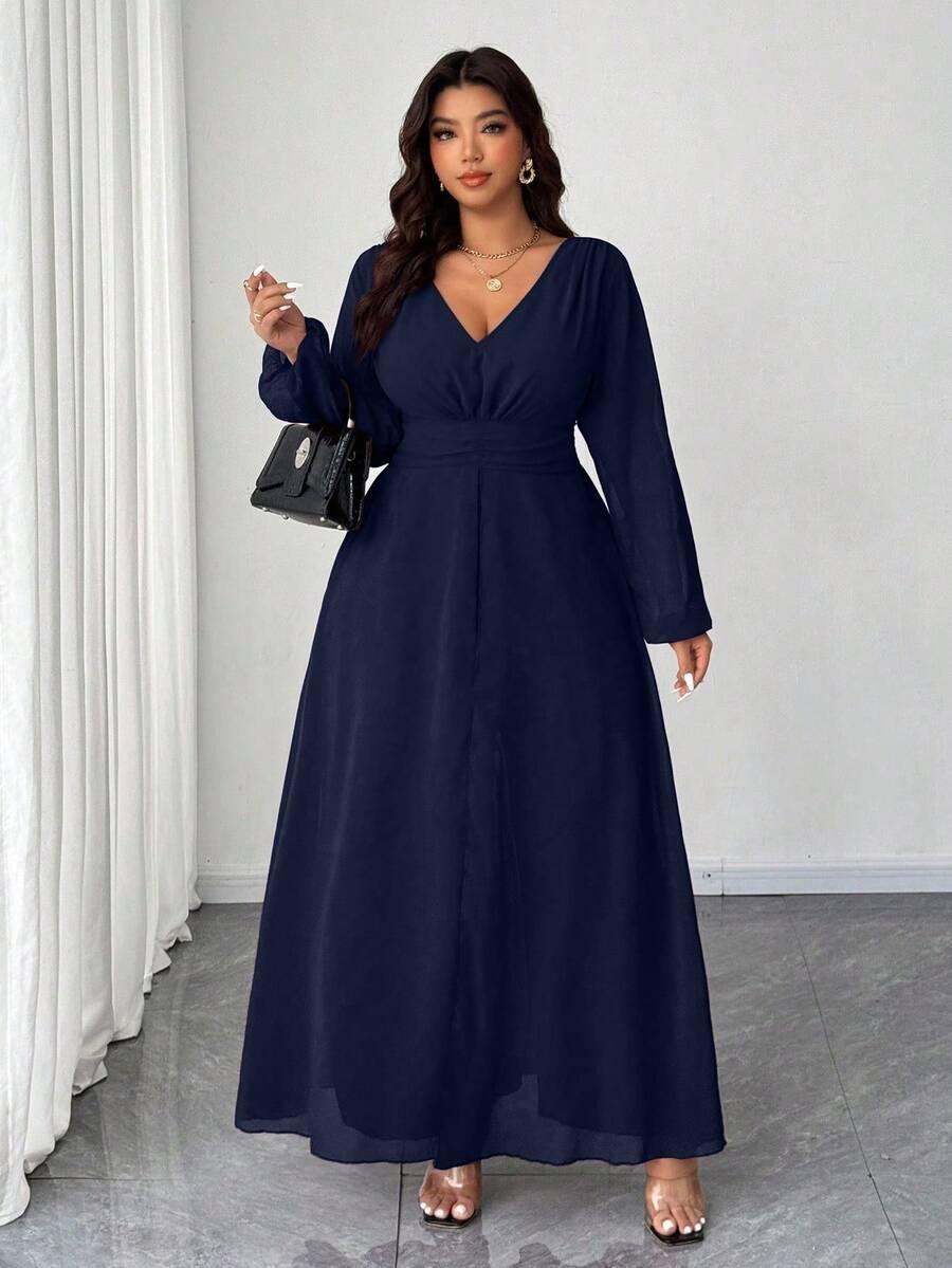 GRANATOWY KOMBINEZON V-NECK
