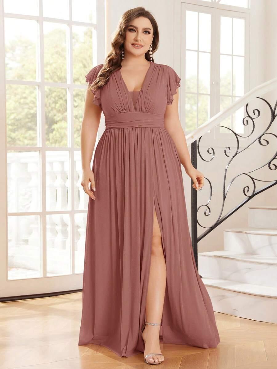 rozkloszowana maxi sukienka v neck rozcięcie 