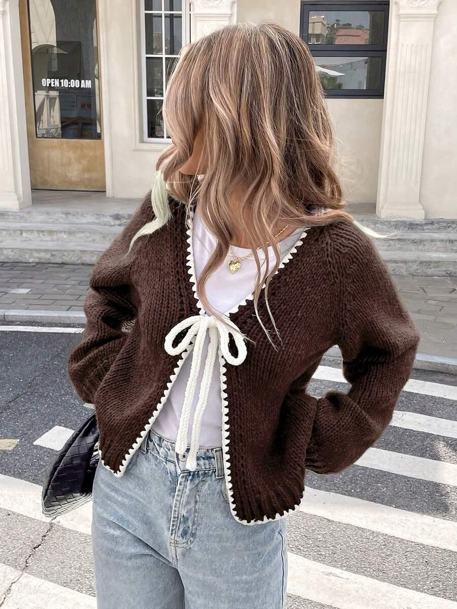 BRĄZOWY SWETER WIĄZANIE