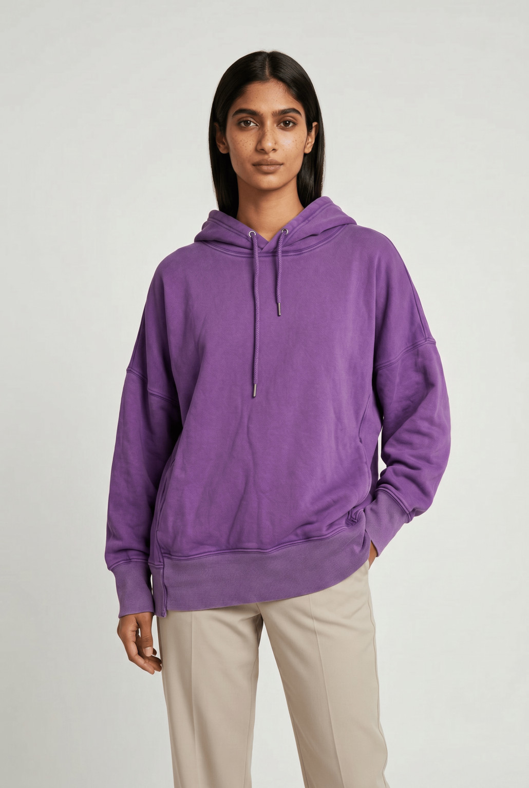 FIOLETOWA BLUZA OVERSIZE z kapturem