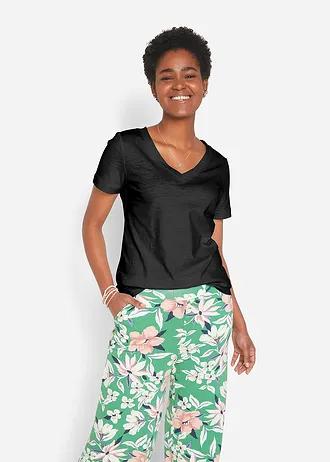 CZARNY T-SHIRT V NECK