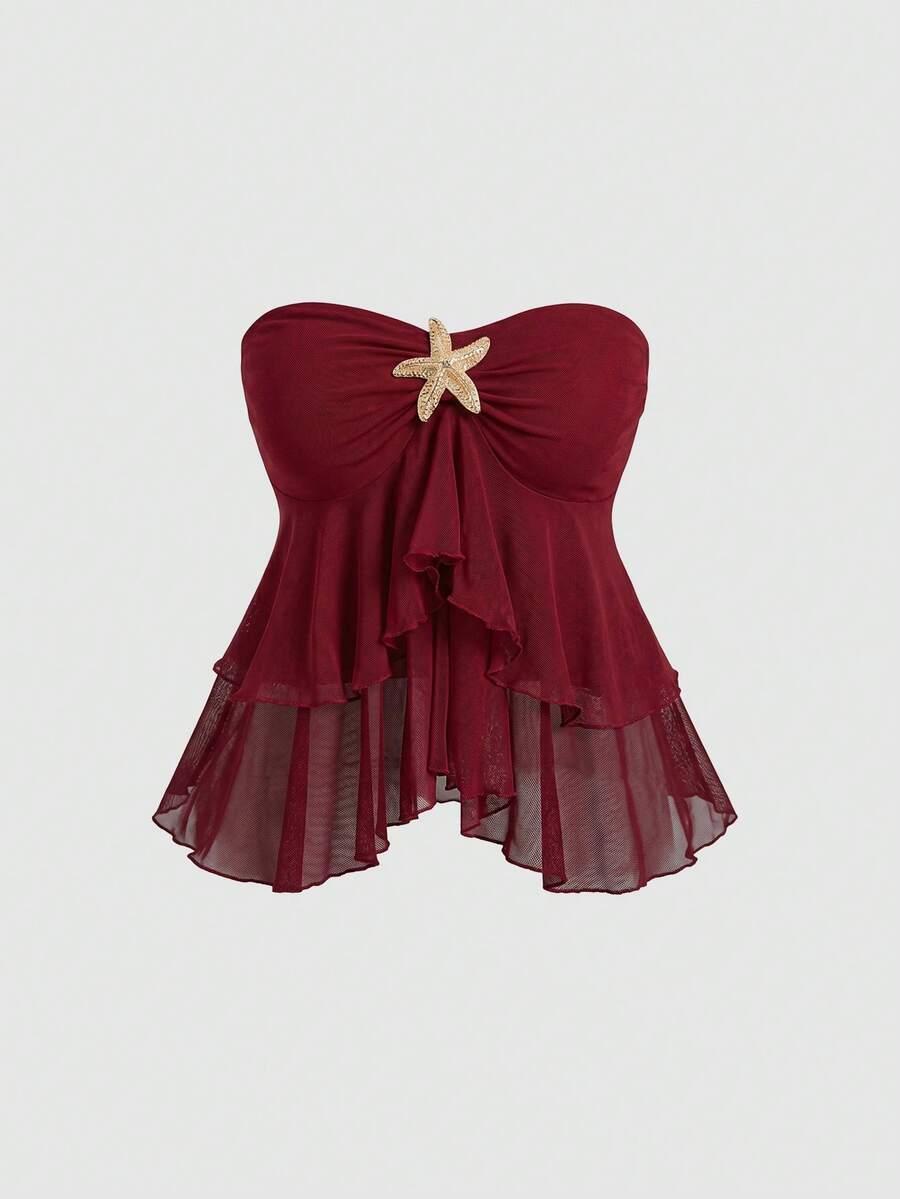 bordowy top zdobienie