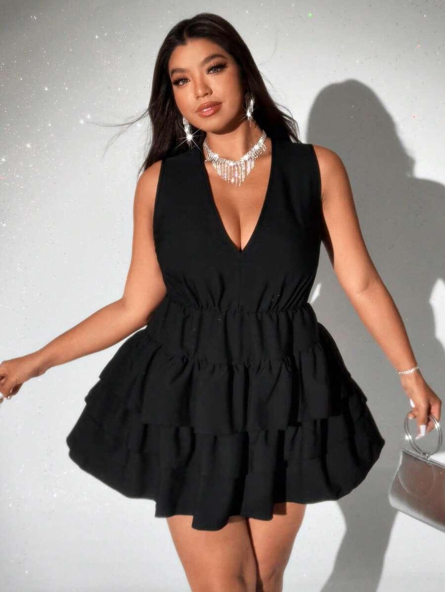 CZARNA MINI SUKIENKA V NECK 