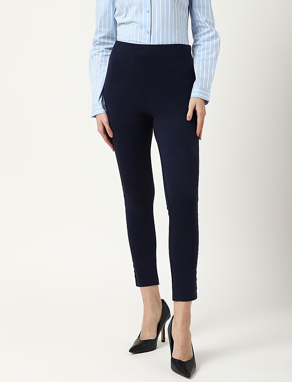 granatowe legginsy lampas T59-4969K-F0