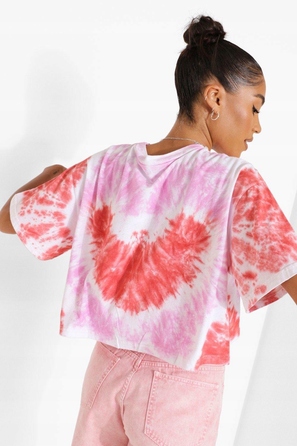 bawełniany t-shirt okrągły dekolt wzór tie dye