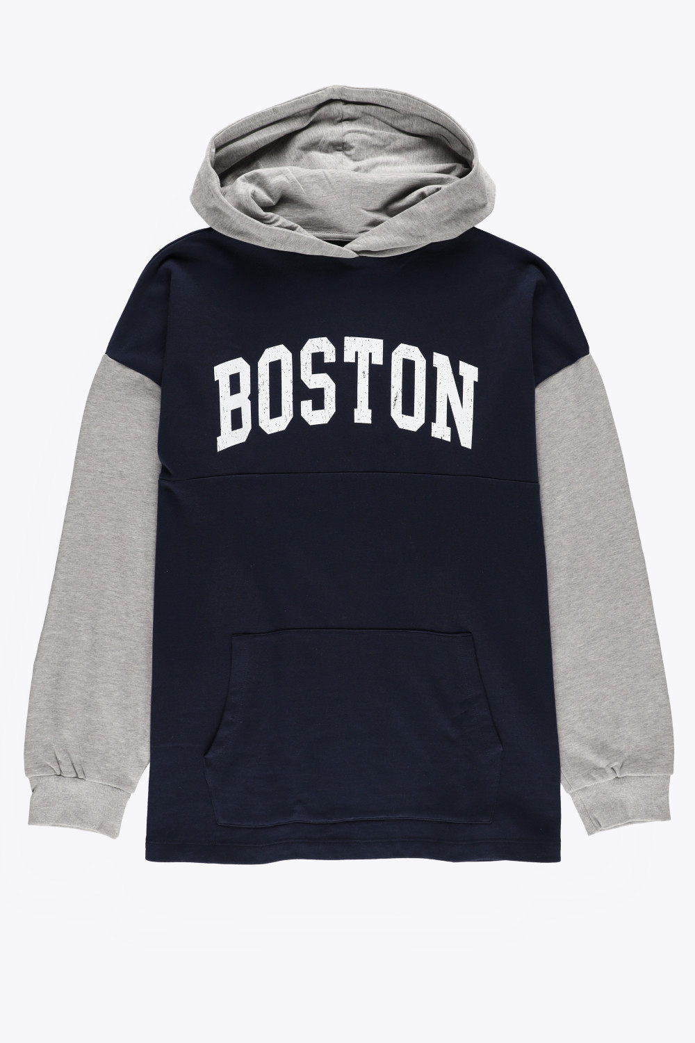 GRANATOWA BLUZA Z KAPTUREM OVERSIZE NAPIS BOSTON