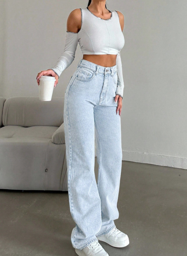 NIEBIESKIE SPODNIE JEANS WYSOKI STAN