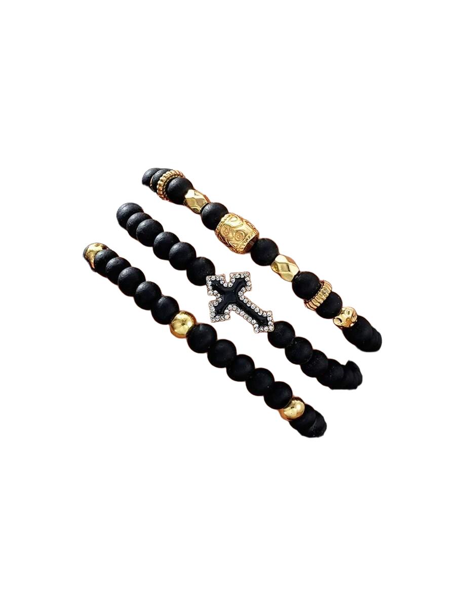 zestaw czarne bransoletki koraliki 3-pack