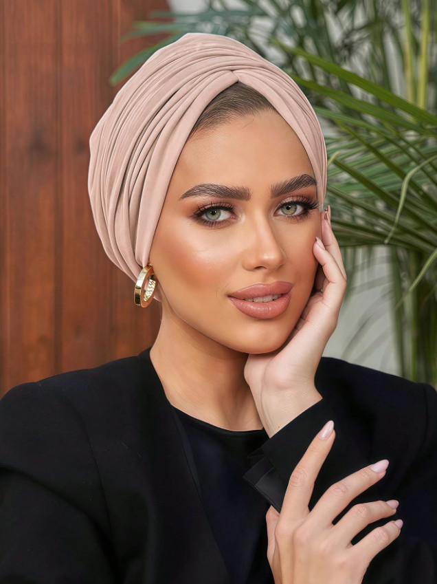 BEŻOWY TURBAN NA GŁOWĘ