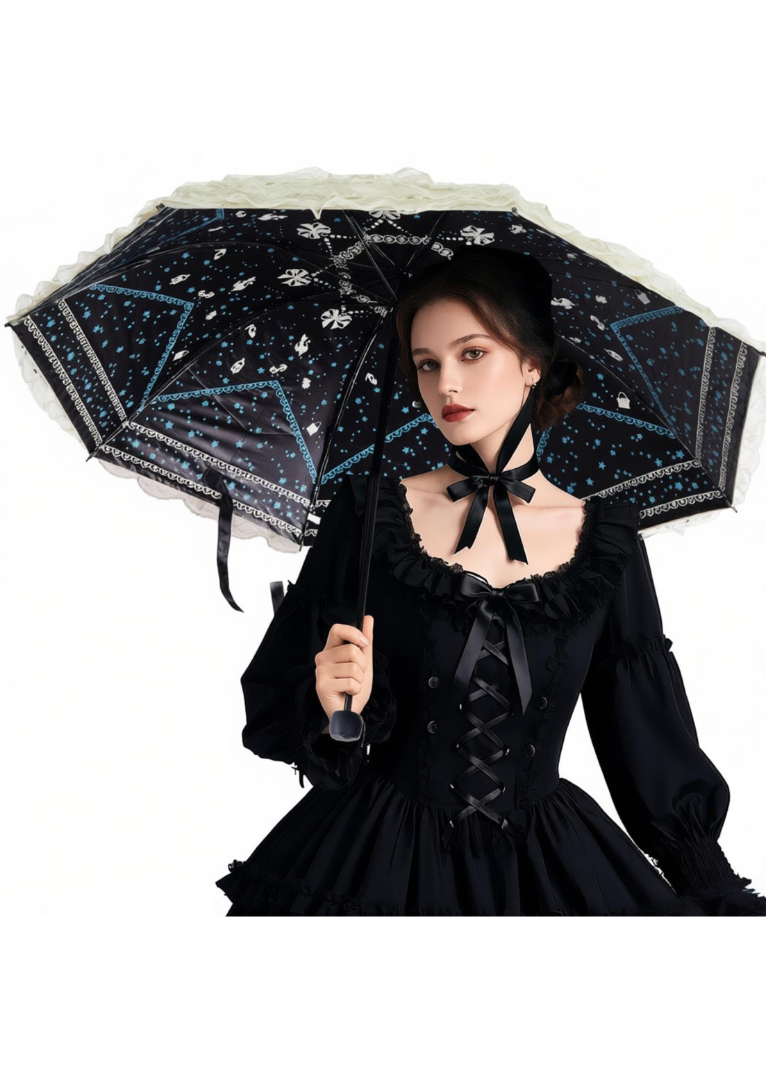 parasol gothic koronka kontrast ochrona uv zdobienie
