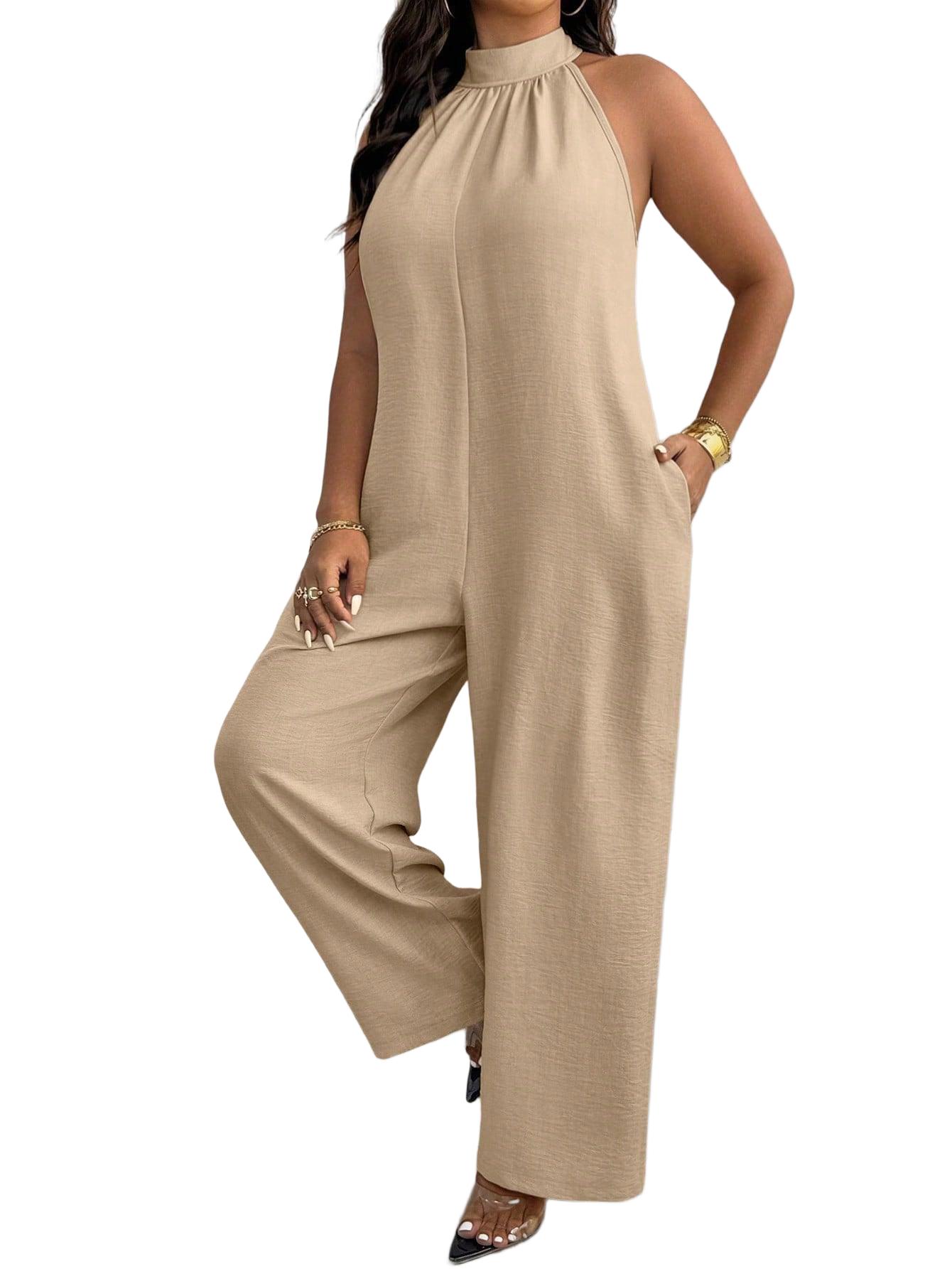 KOMBINEZON DAMSKI PLUS SIZE STÓJKA BEZ RĘKAWÓW