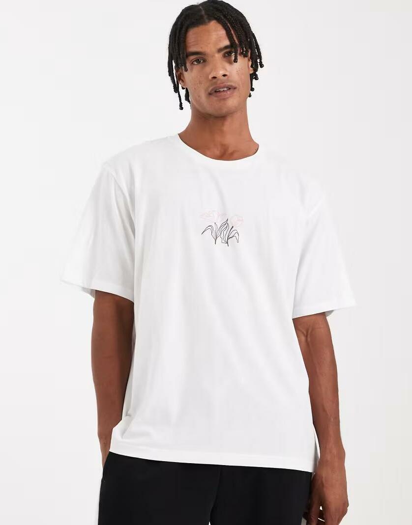 BIAŁY T-SHIRT PRINT OKRĄGŁY DEKOLT