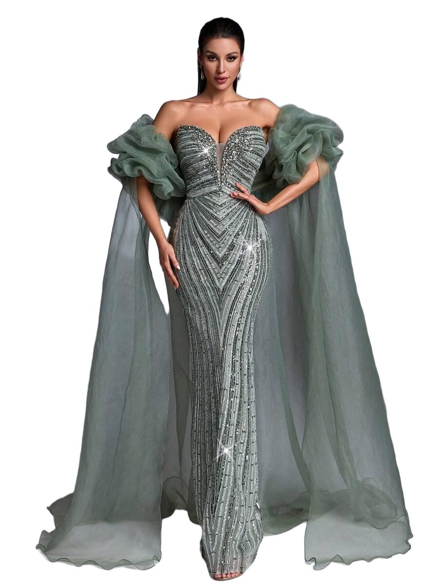 ELEGANCKA SUKIENKA MAXI Z CEKINAMI