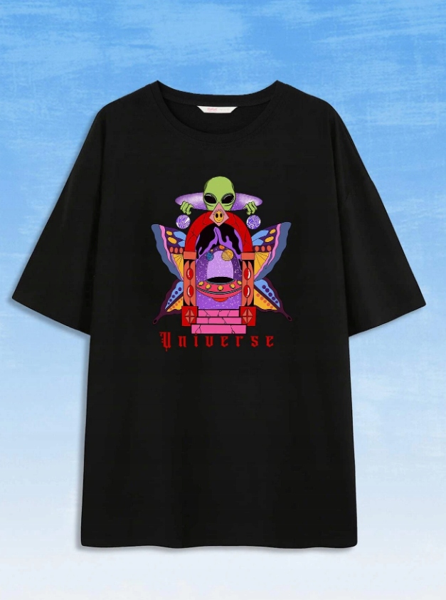 CZARNY T-SHIRT okrągły dekolt 