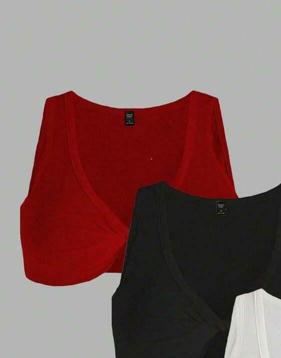 czerwony crop top prążki