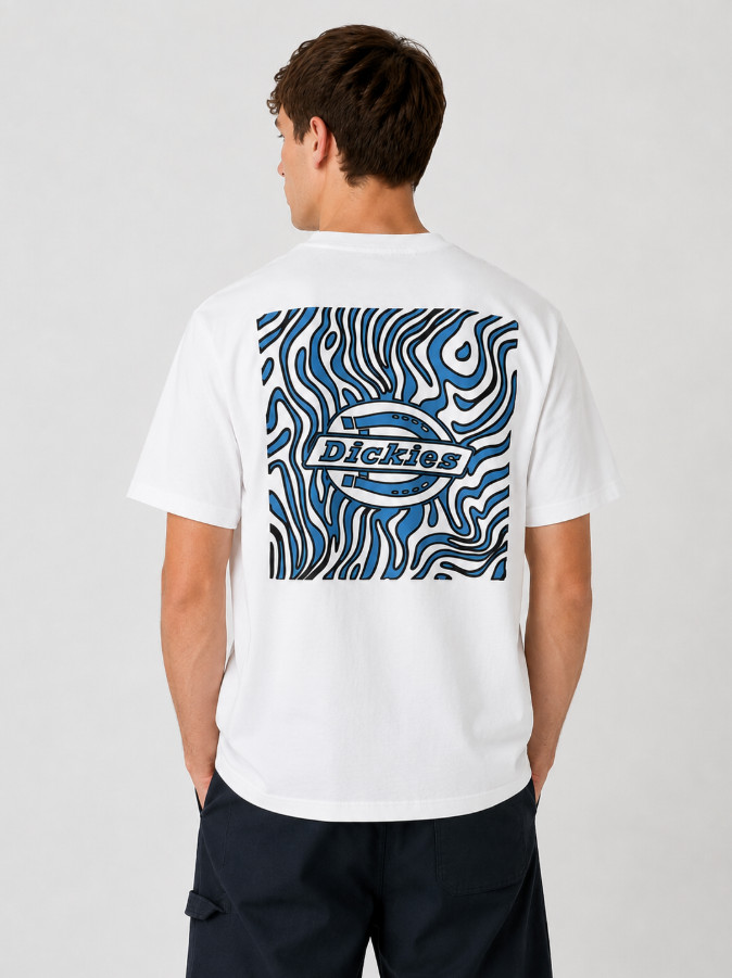 BIAŁY LUŹNY T-SHIRT OKRĄGŁY DEKOLT NADRUK LOGO PARADISE