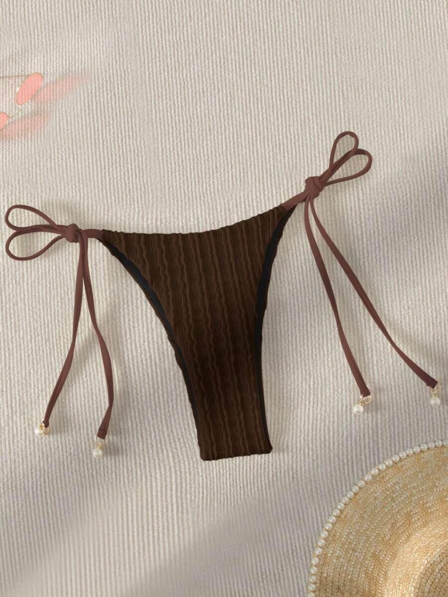 BRĄZOWY DÓŁ OD BIKINI TEKSTURA