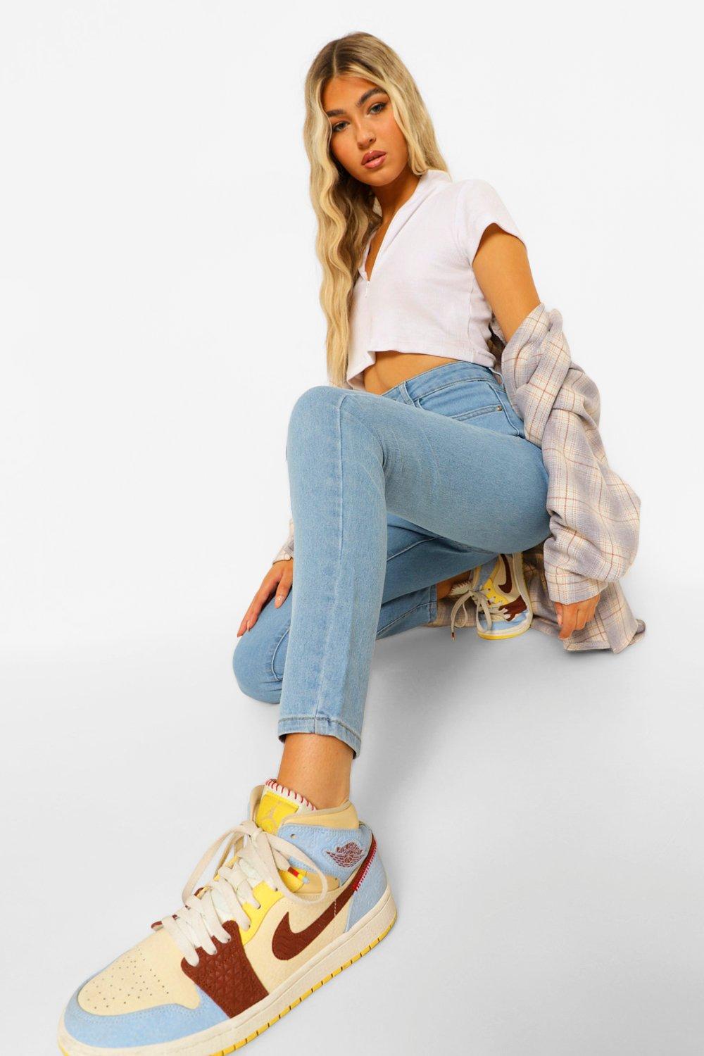 spodnie jeans rurki wysoki stan 