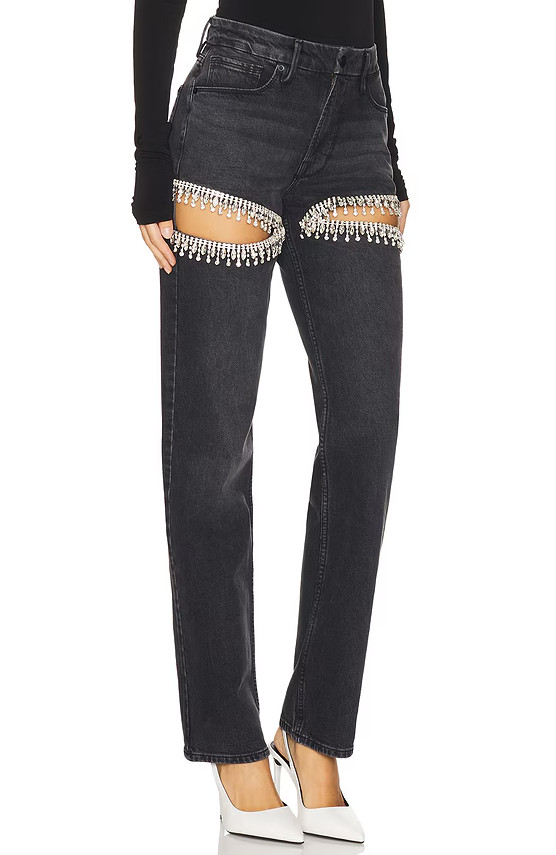 proste spodnie jeans wycięcia zdobienia połysk