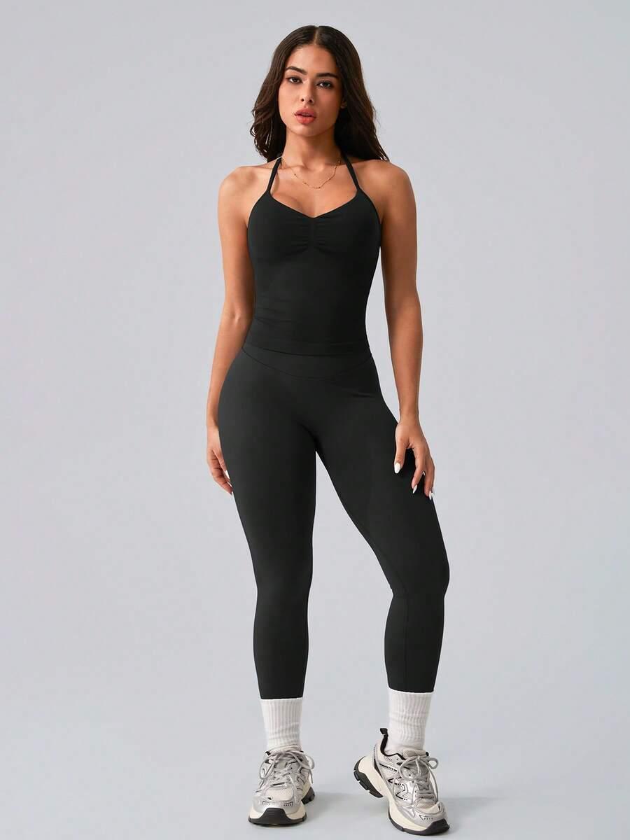 CZARNY TOP LEGGINSY KOMPLET 