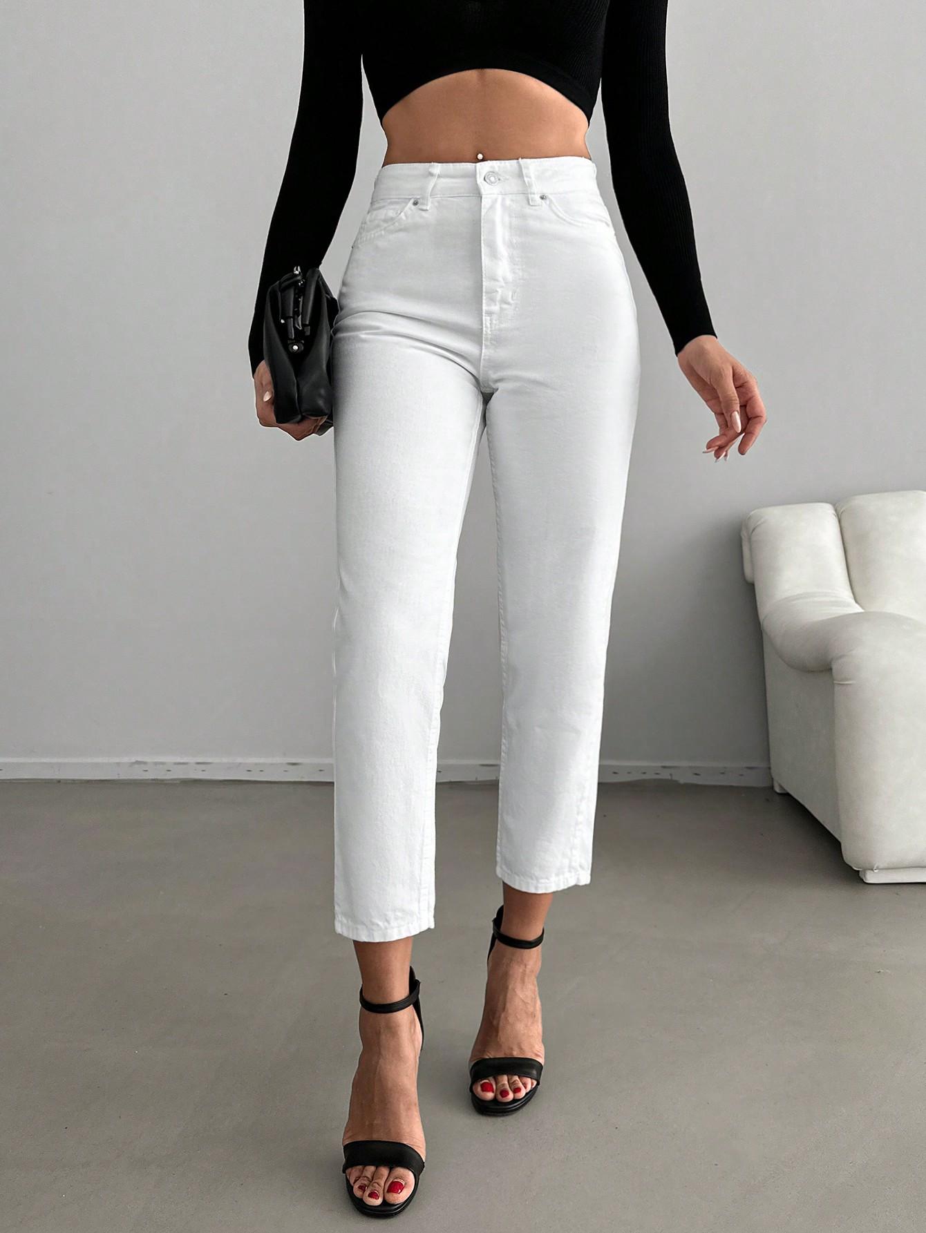 BIAŁE SPODNIE MOM JEANS 