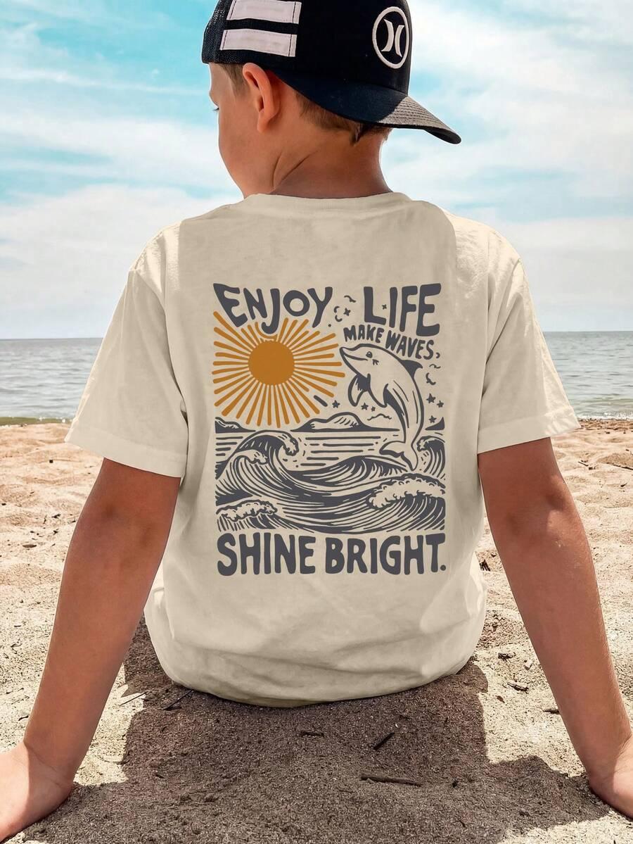 beżowy t-shirt nadruk