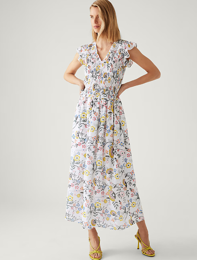 MIDI SUKIENKA V-NECK KWIATY T69-1677-Y8
