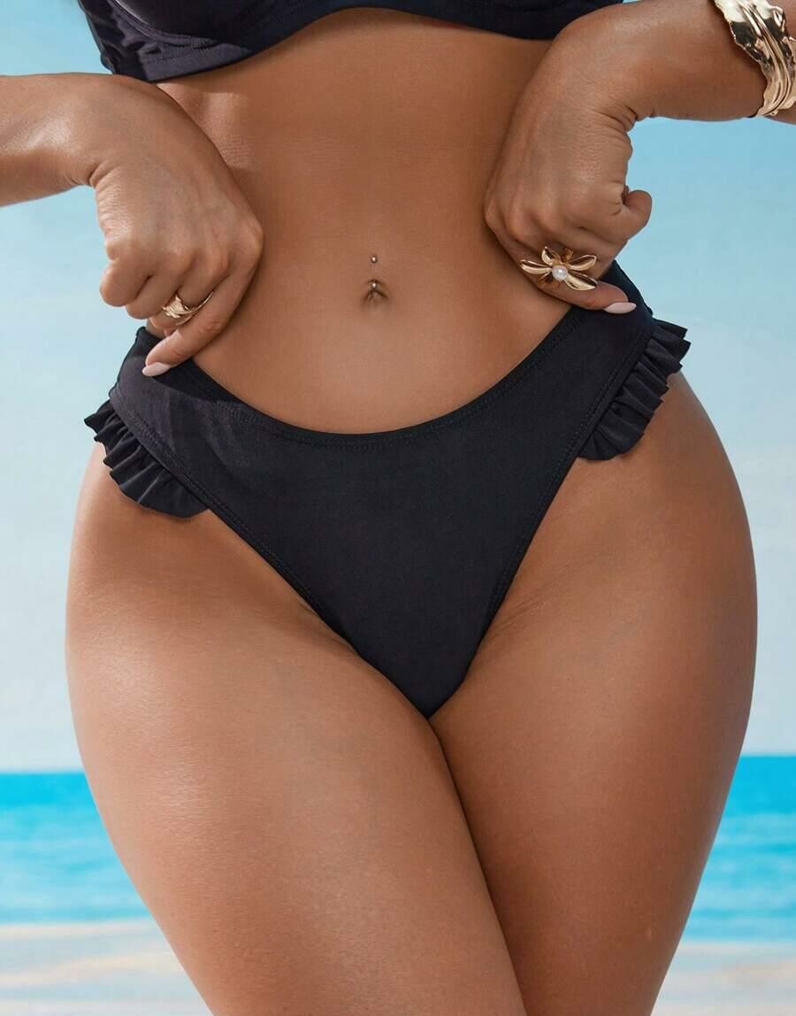 CZARNY DÓŁ OD BIKINI FALBANY
