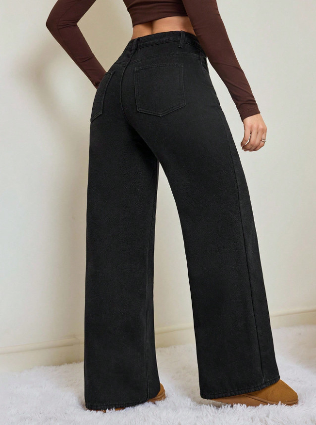 CZARNE OCIEPLANE SPODNIE JEANS
