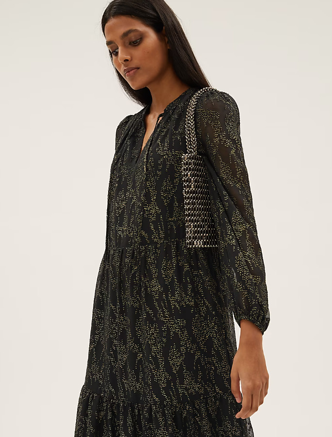TRAPEZOWA MIDI SUKIENKA V-NECK T69-1110-Y4