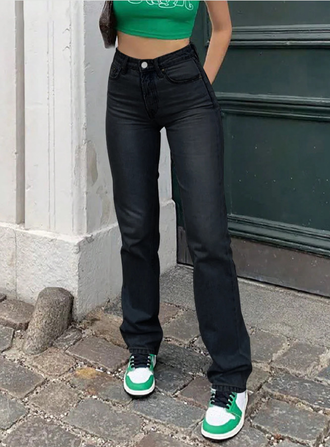 czarne proste spodnie jeans zamek kieszenie