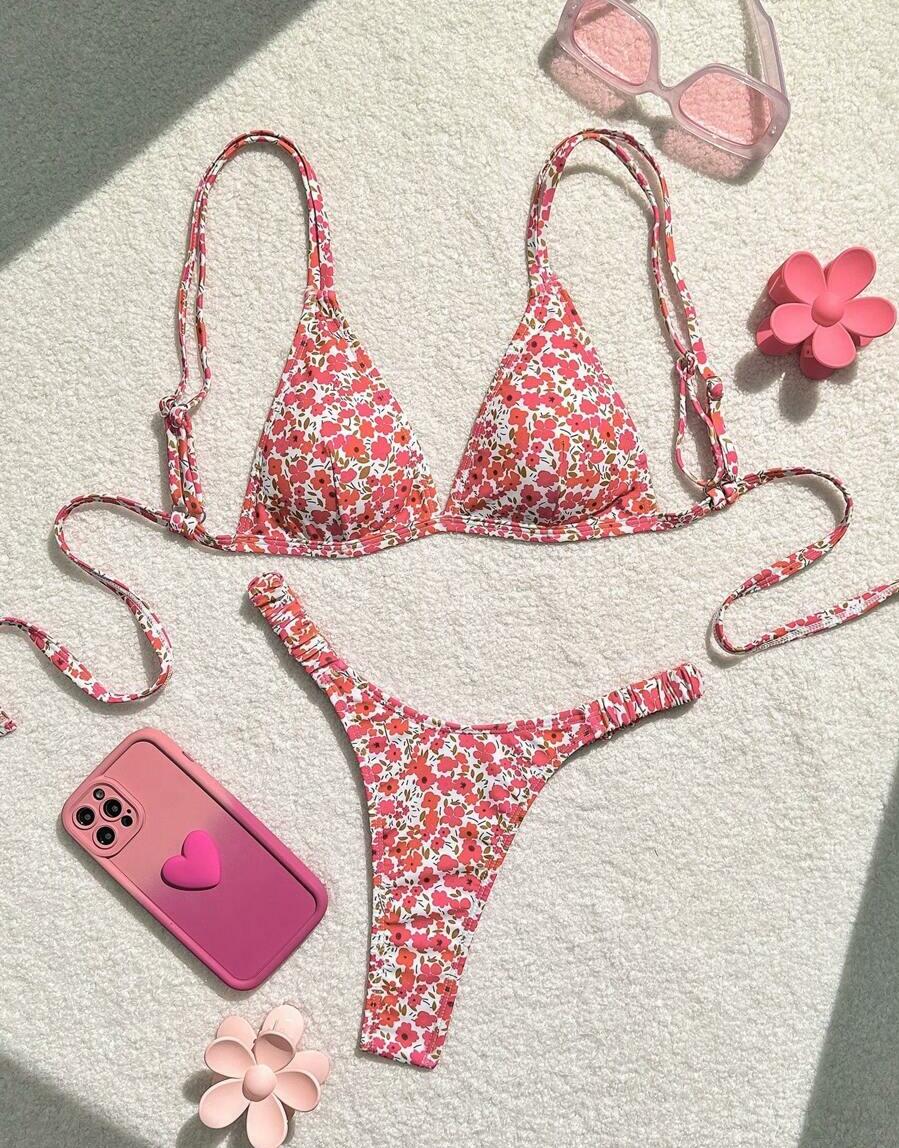 DWUCZĘŚCIOWY KOSTIUM KĄPIELOWY BIKINI KWIATY
