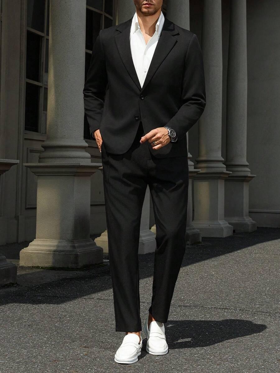 czarny garnitur komplet marynarka spodnie