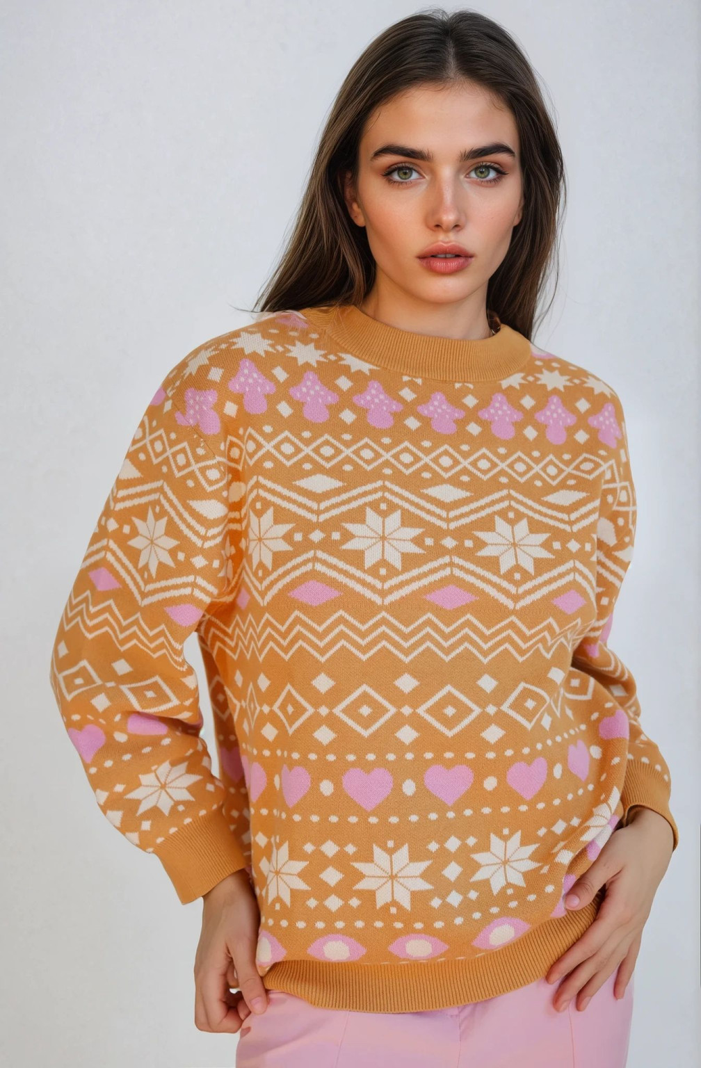 SWETER OKRĄGŁY DEKOLT PRINT