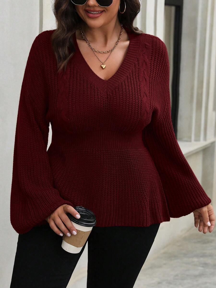 BORDOWY DZIANINOWY SWETER 