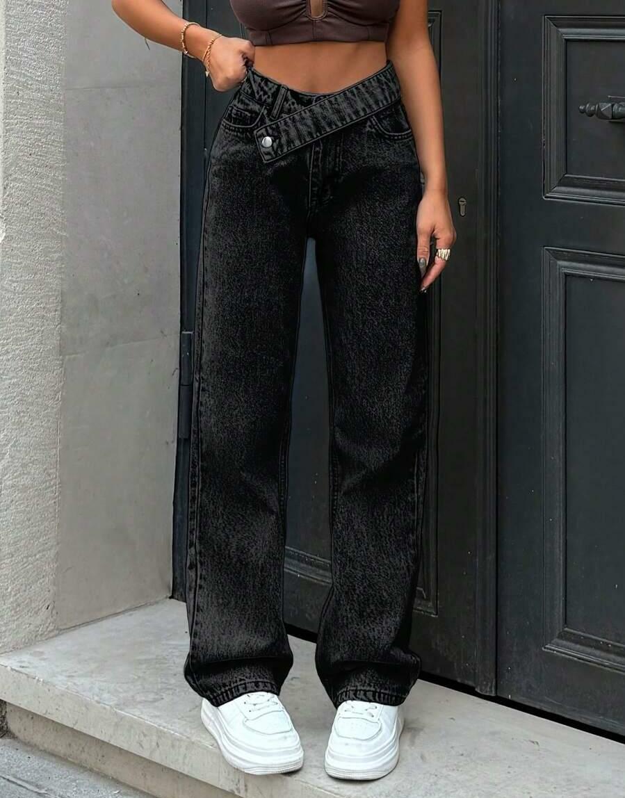 CZARNE PROSTE SPODNIE JEANS