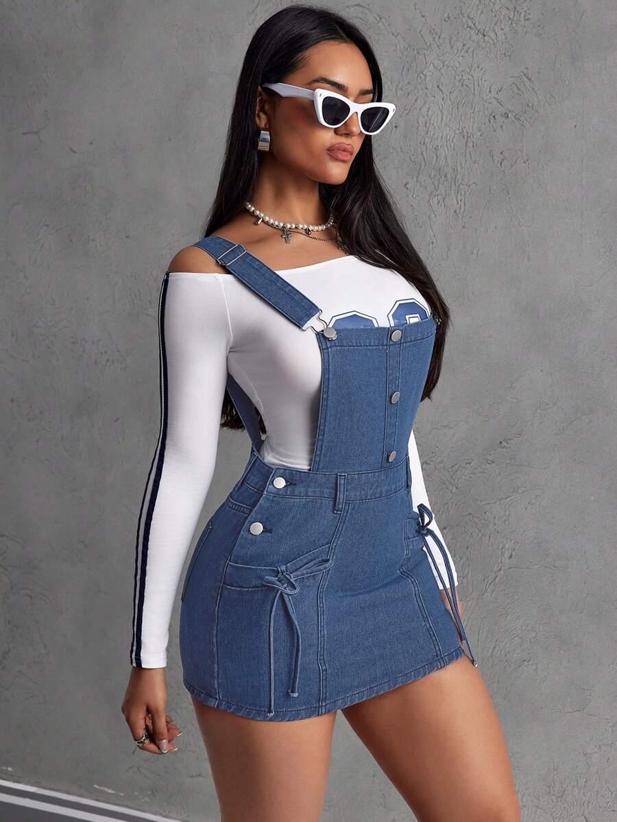 niebieska spódnica ogrodniczka jeans