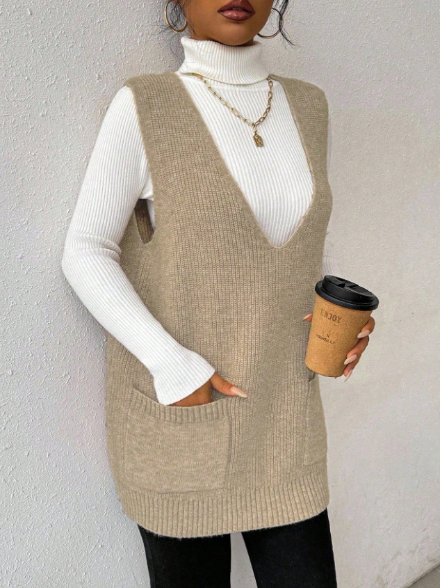 SWETER BEZ RĘKAWÓW V-NECK