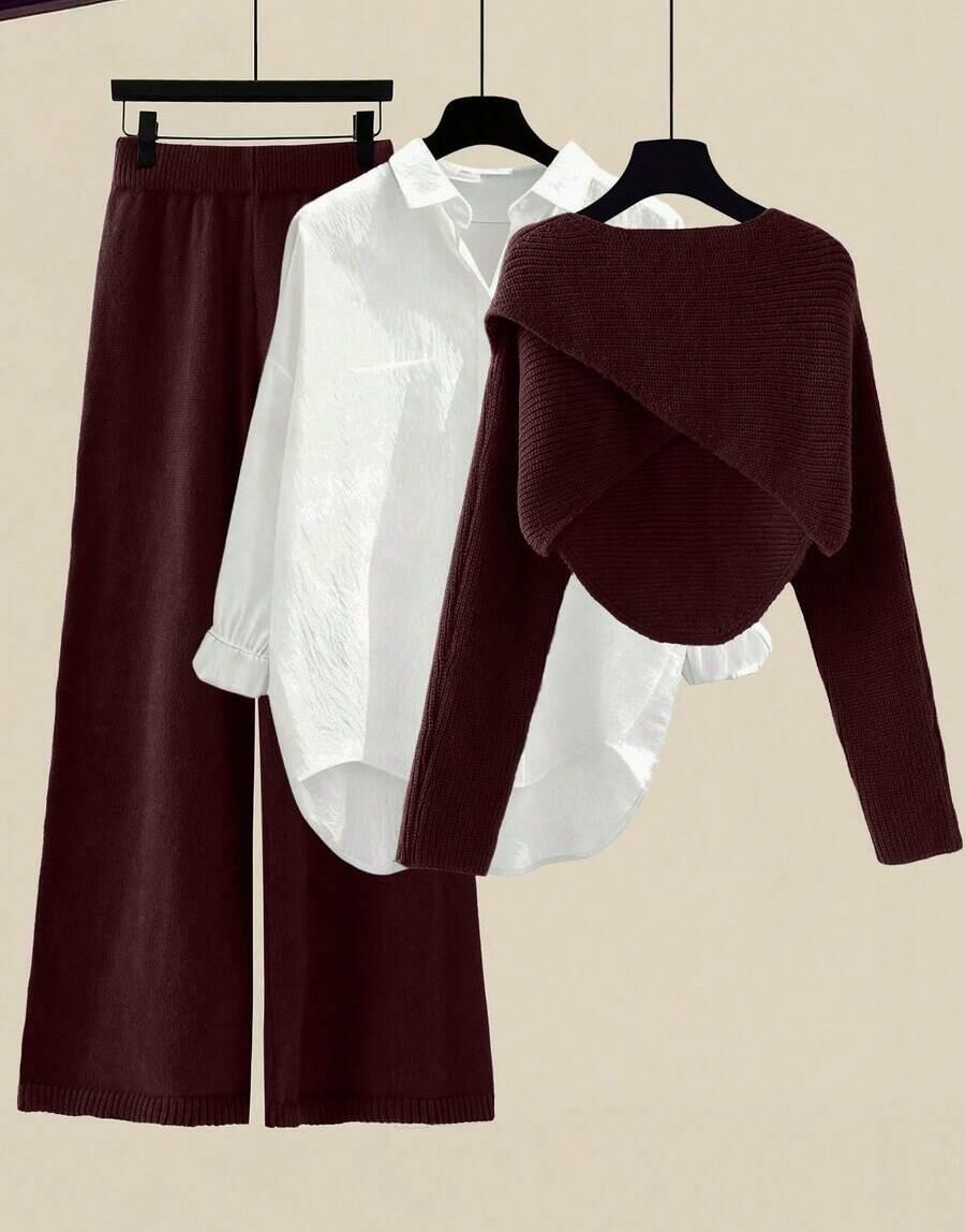 FIOLETOWY KOMPLET SWETER SPODNIE 