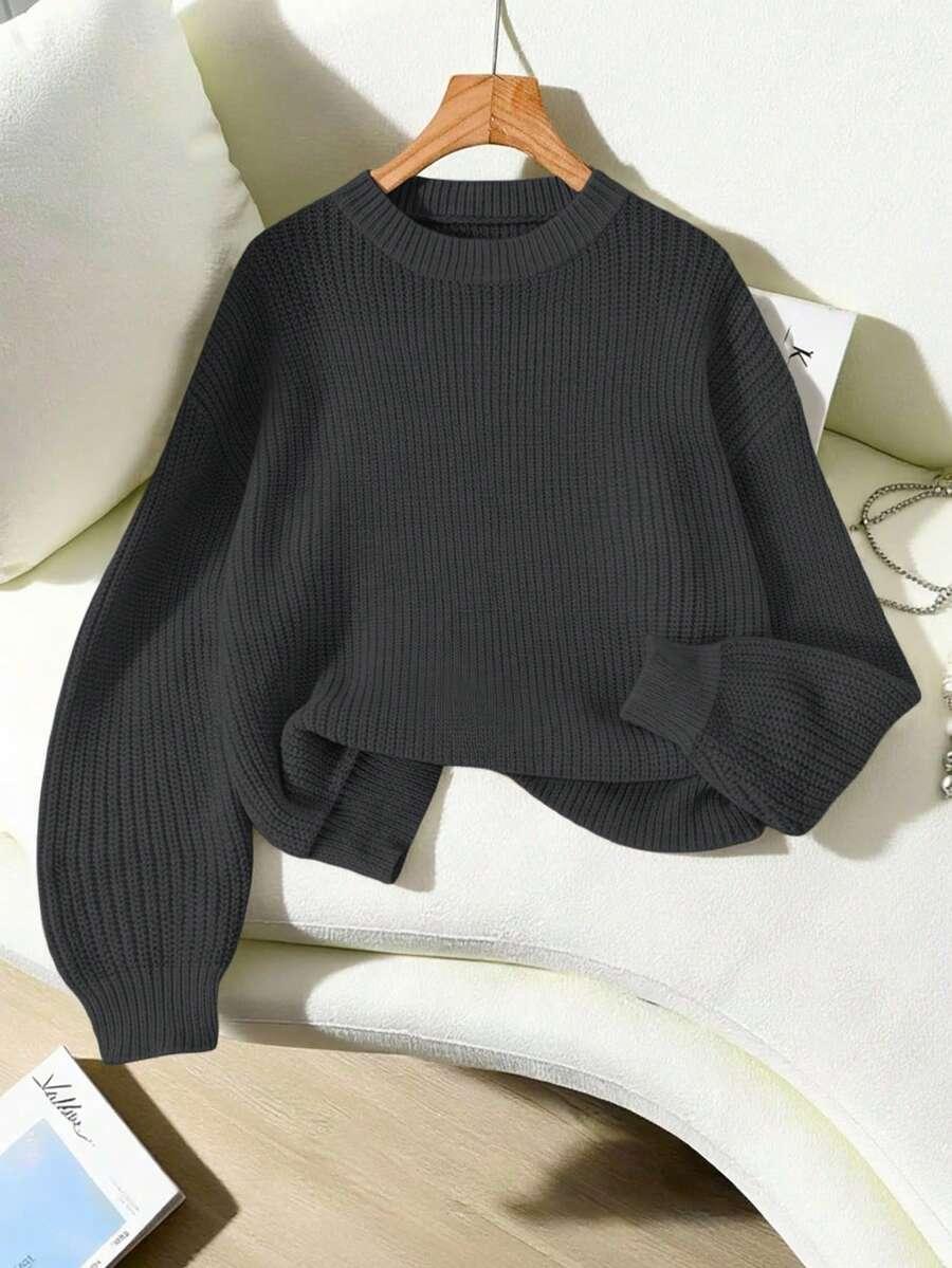 SZARY DZIANINOWY SWETER 