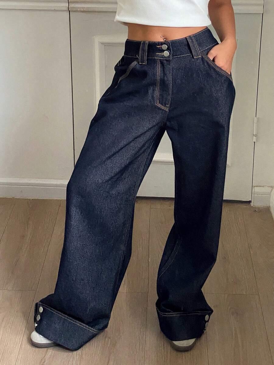 GRANATOWE SPODNIE JEANS