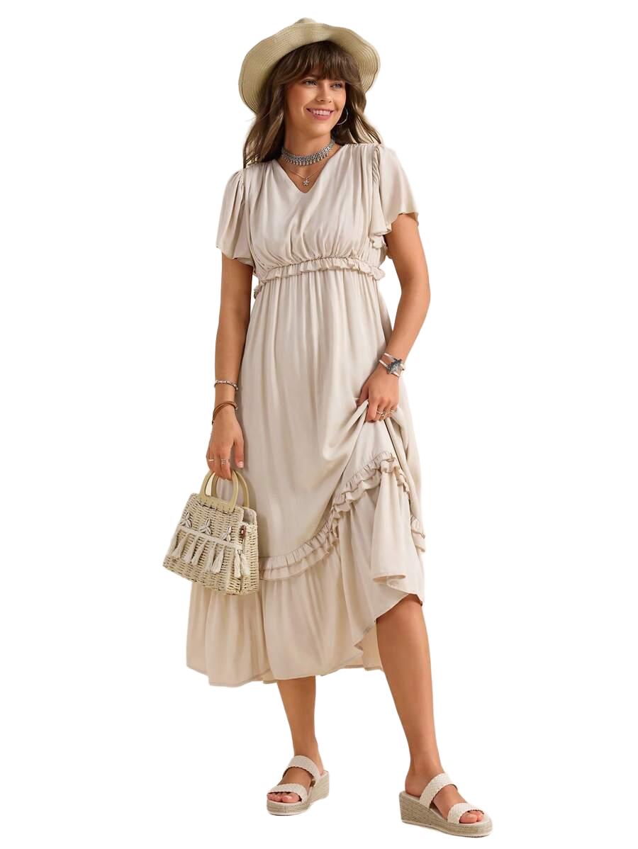 ELEGANCKA SUKIENKA BOHO Z DEKOLTEM V