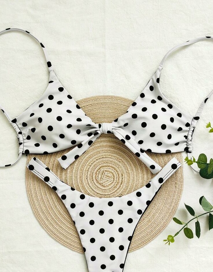 biała góra od bikini wzór groszki