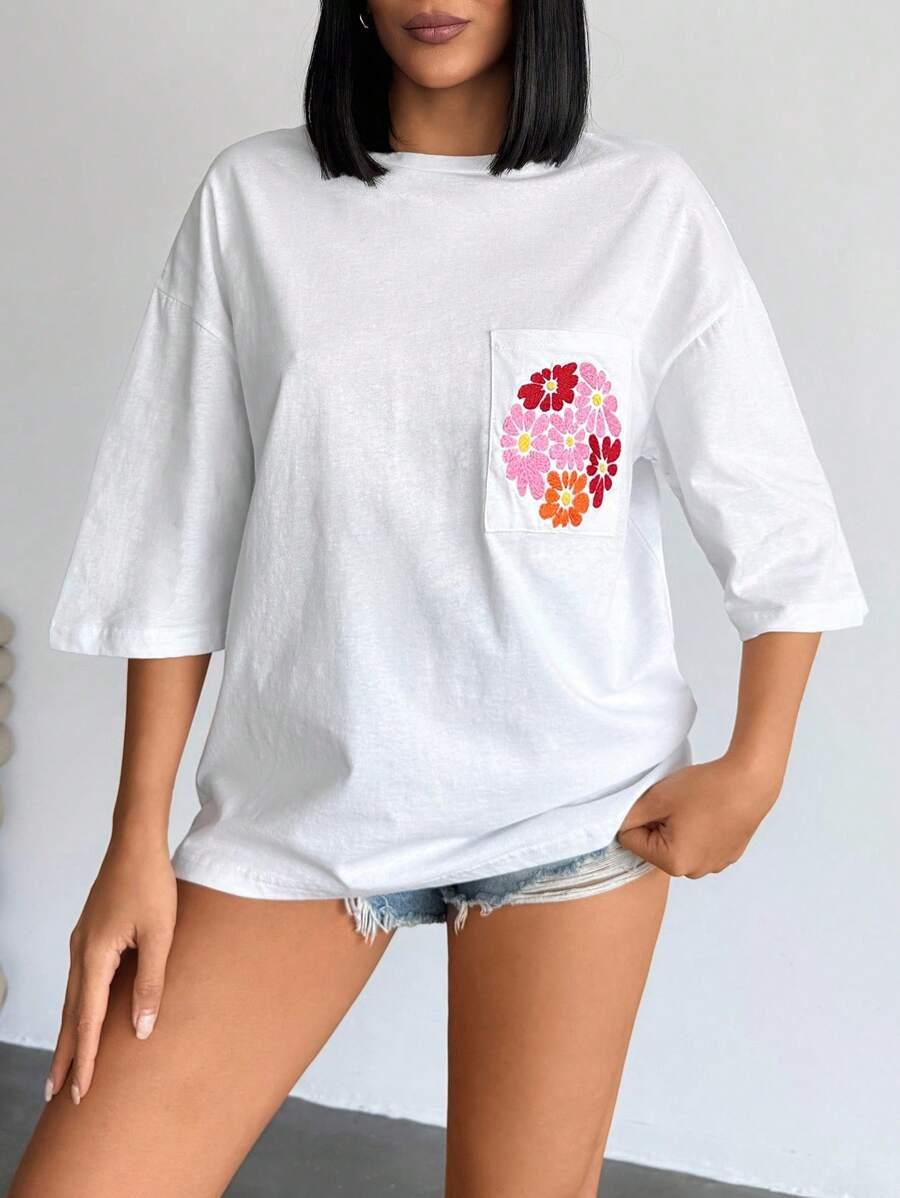 BIAŁY T-SHIRT HAFT