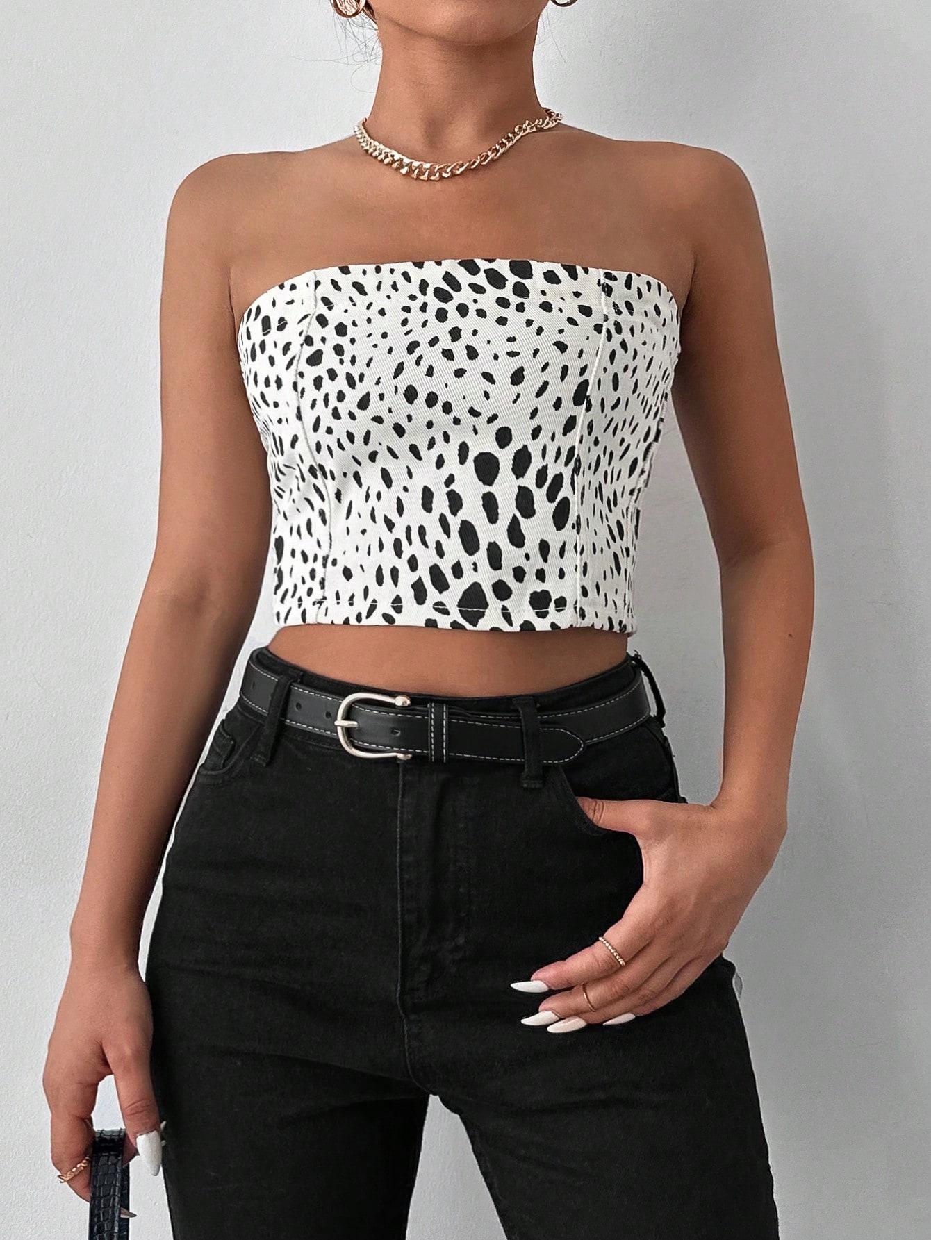 DOPASOWANY TOP TUBA JEANS ANIMAL PRINT