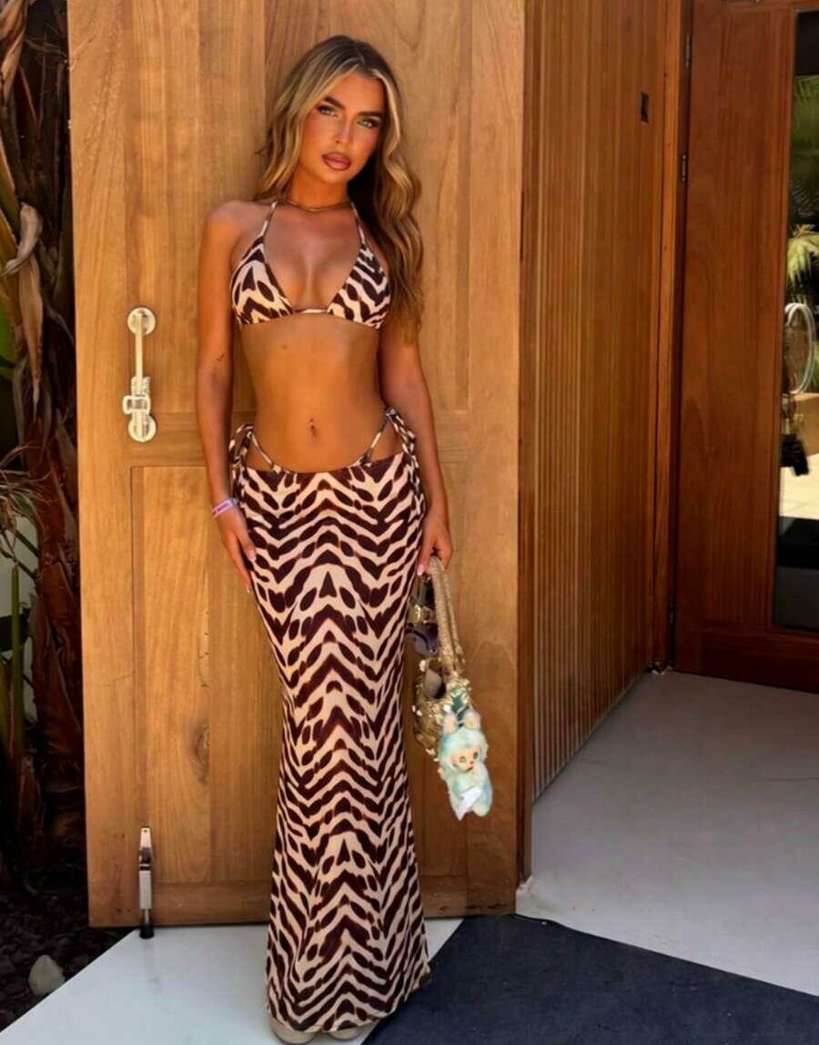 trzyczęściowy strój kąpielowy animal print