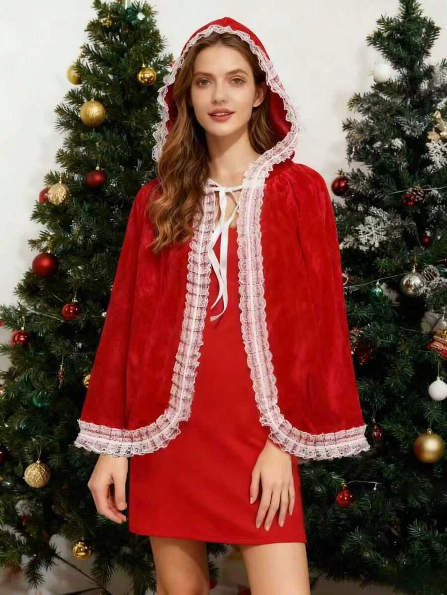 czerwona narzutka koronka