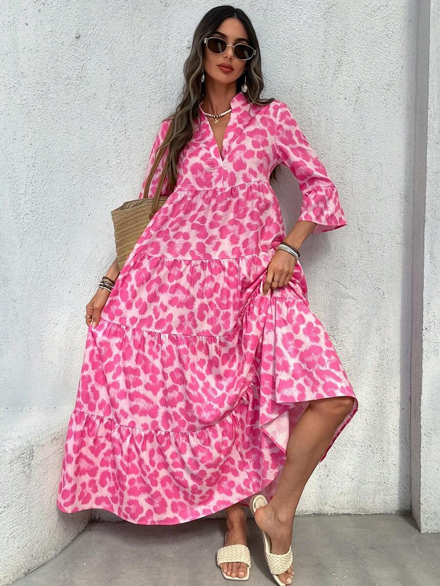 RÓŻOWA MAXI SUKIENKA ANIMAL PRINT