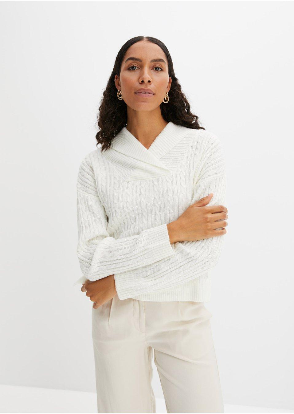 BIAŁY SWETER V-NECK